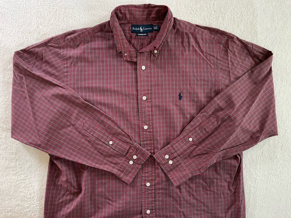 Ralph Lauren Classic Fit Red Plaid Tartan Shirt Mens 16.5 34/35 Button Down